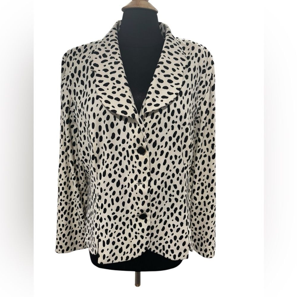 Women's Black and White Polka Dot Dress Jacket by Leslie Fay -size 18